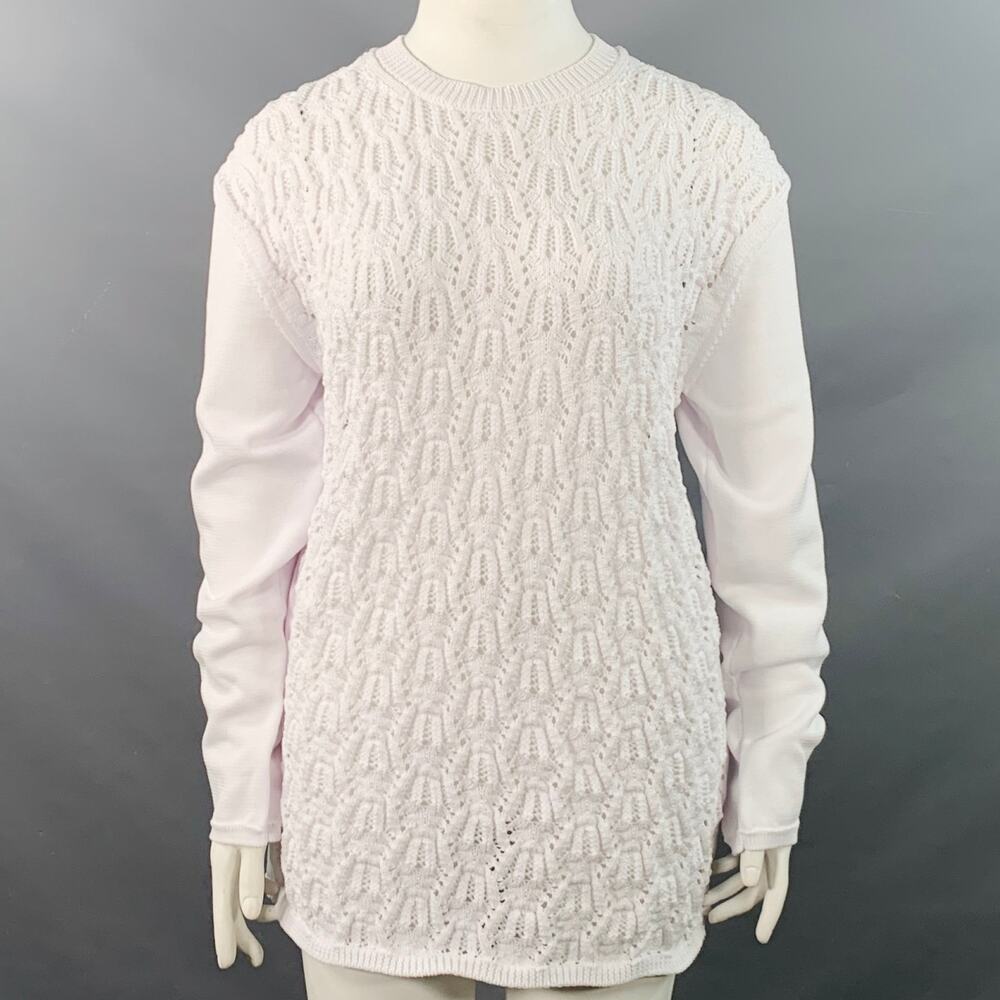 COMME des GARCONS 2022 Size L White Cable Knit Polyester Crew Neck Sweater